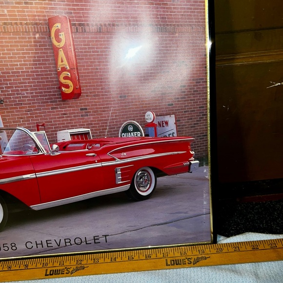 Rare 1958 Chevrolet Convertible Vintage Cherry Red Print Glass Cover Thin Frame - Picture 6 of 9